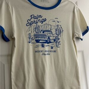 Cream and Blue Graphic T-Shirt